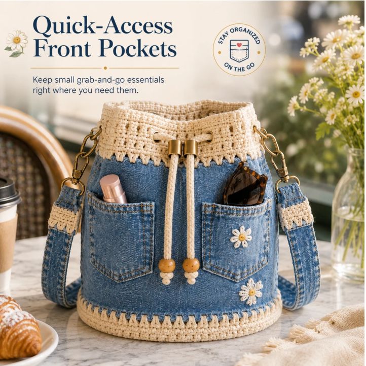 🌼✨Denim Crochet Bucket Bag
