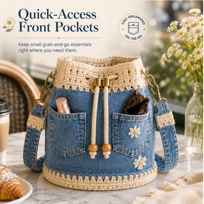 🌼✨Denim Crochet Bucket Bag