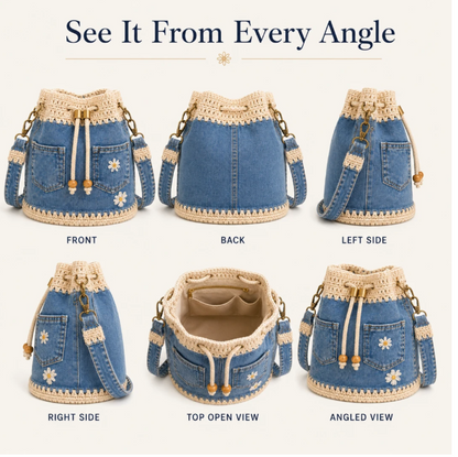 🌼✨Denim Crochet Bucket Bag