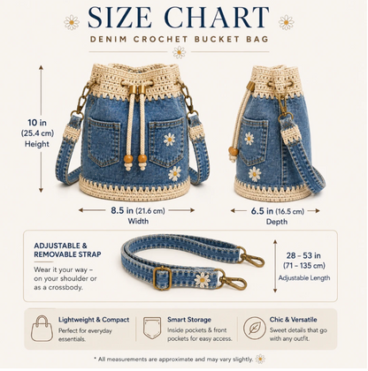 🌼✨Denim Crochet Bucket Bag