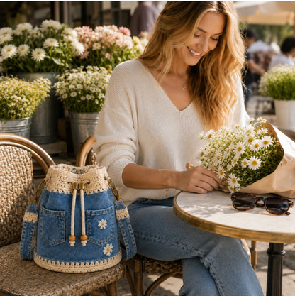 🌼✨Denim Crochet Bucket Bag
