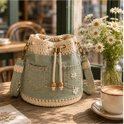 🌼✨Denim Crochet Bucket Bag