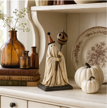 🎃👻Lighted Vintage Ghost Figurine with Glowing Pumpkin Staff