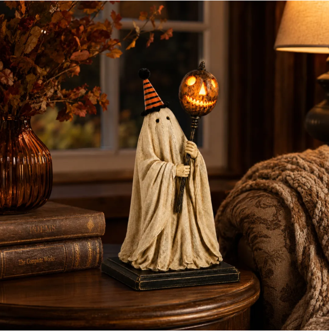 🎃👻Lighted Vintage Ghost Figurine with Glowing Pumpkin Staff