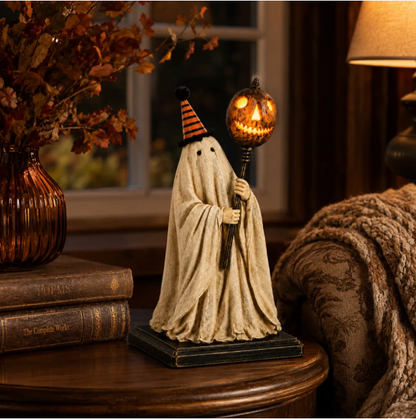 🎃👻Lighted Vintage Ghost Figurine with Glowing Pumpkin Staff