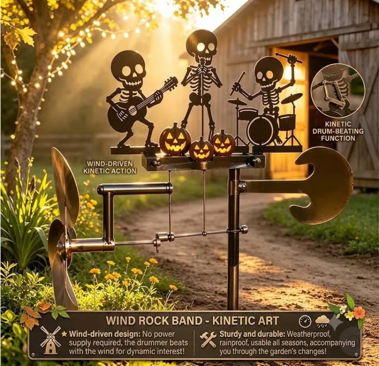 ⚡️🔥50% Off Last Day⚡️Halloween Skeleton Metal Drummer Kinetic Wind Spinner