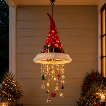 🎅 Beleuchteter Weihnachtsmannhut als Hängeleuchter 🎄 | 3 verschiedene Designs, warme LED-Lichterkette | Weihnachtsdeko für drinnen und draußen, Geschenkidee