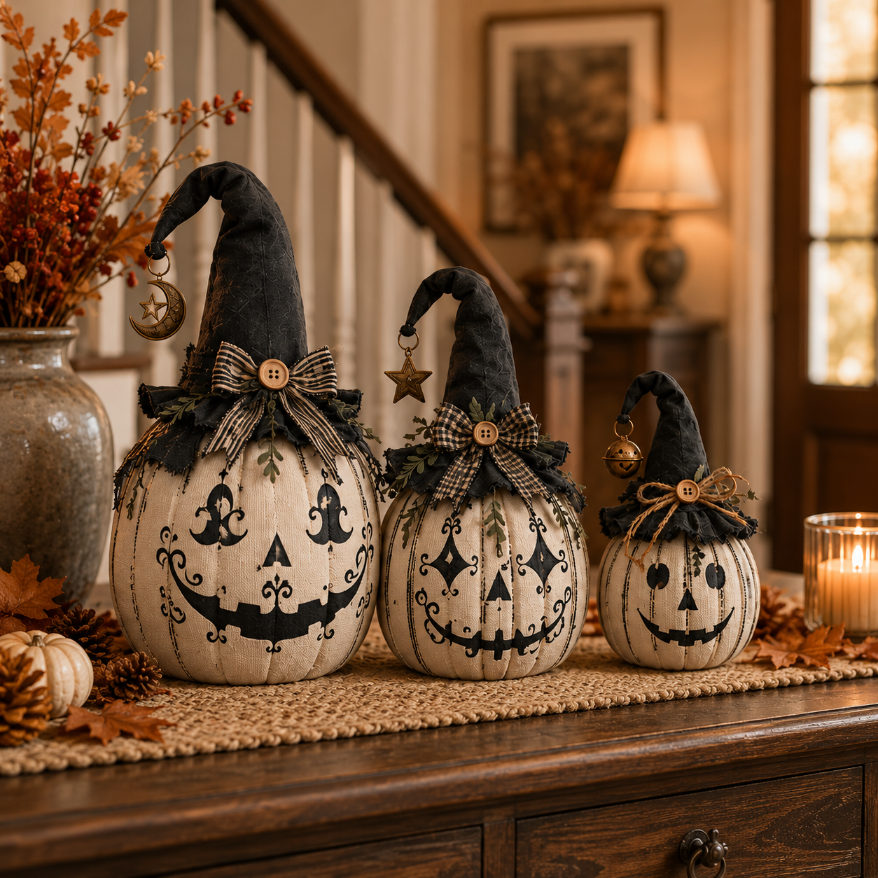 Vintage Witch Pumpkin Trio