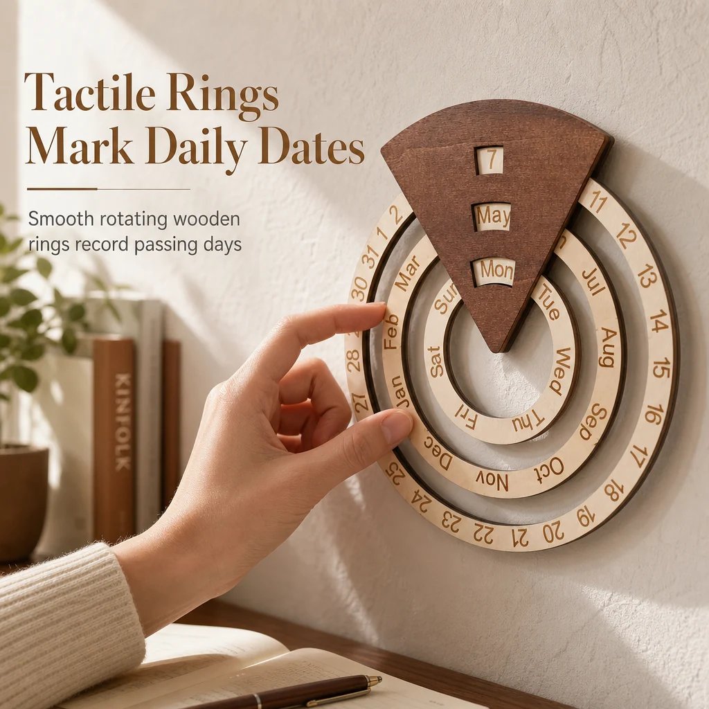 ⏳Time-Limited Special⏰Circular Wooden Rotating Perpetual Calendar Wall Hanging Decoration