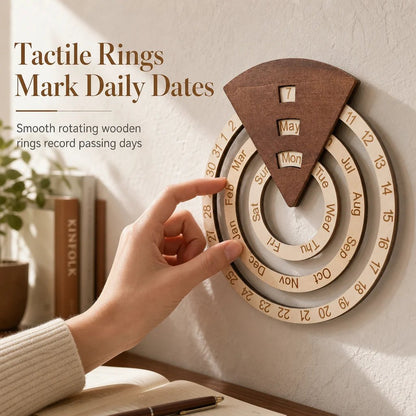 ⏳Time-Limited Special⏰Circular Wooden Rotating Perpetual Calendar Wall Hanging Decoration