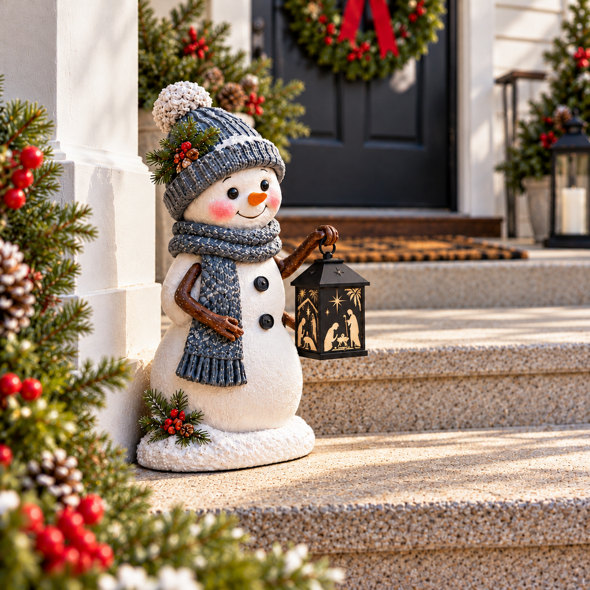⛄ Solar Snowman Nativity Projection Light – Christmas Porch & Step Decor