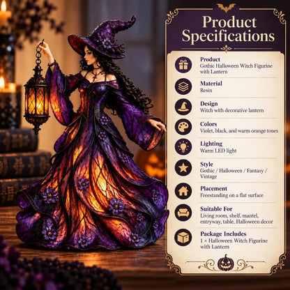 🧙 Gothic Witch Lantern Figurine | Warm LED Glow for Shelves, Mantels & Halloween Displays 🎃