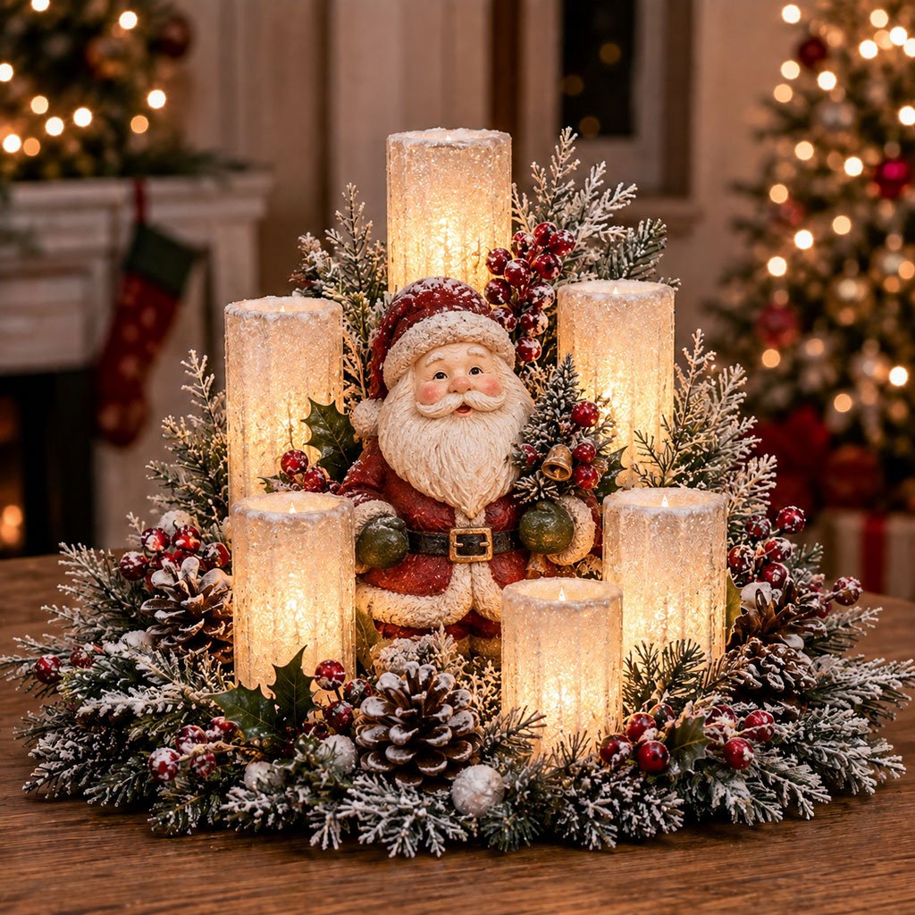 🎄✨ Christmas Glowing Centerpiece with Flameless Candle 🕯️