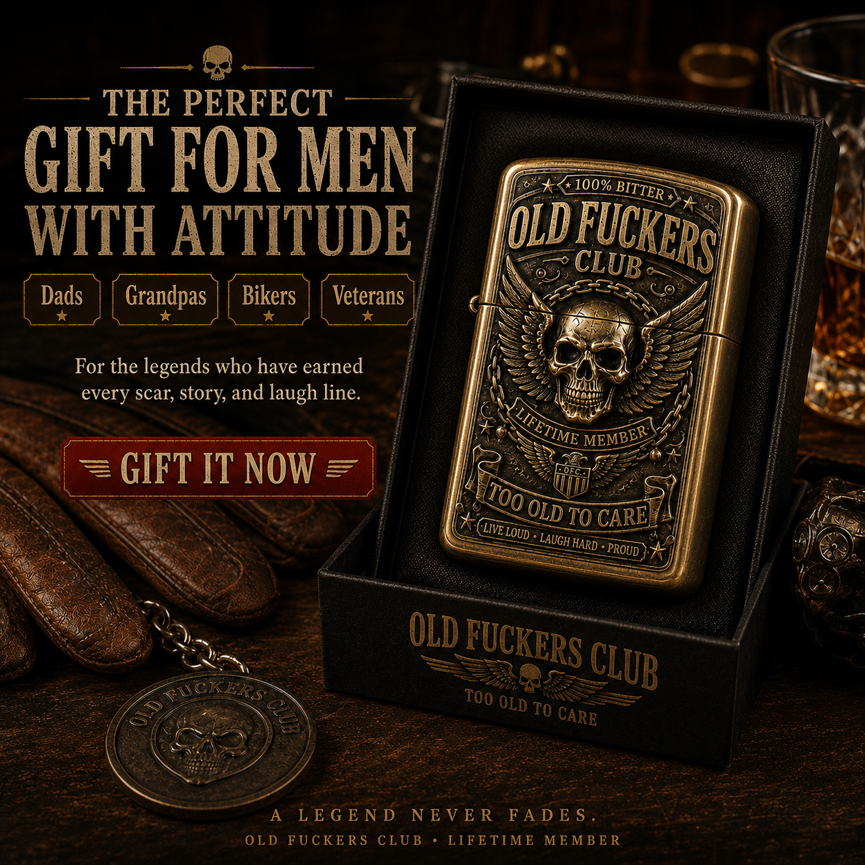 ☠️ Old Fuckers Club Vintage Lighter | 2026 Limited Edition Collectible Metal Lighter