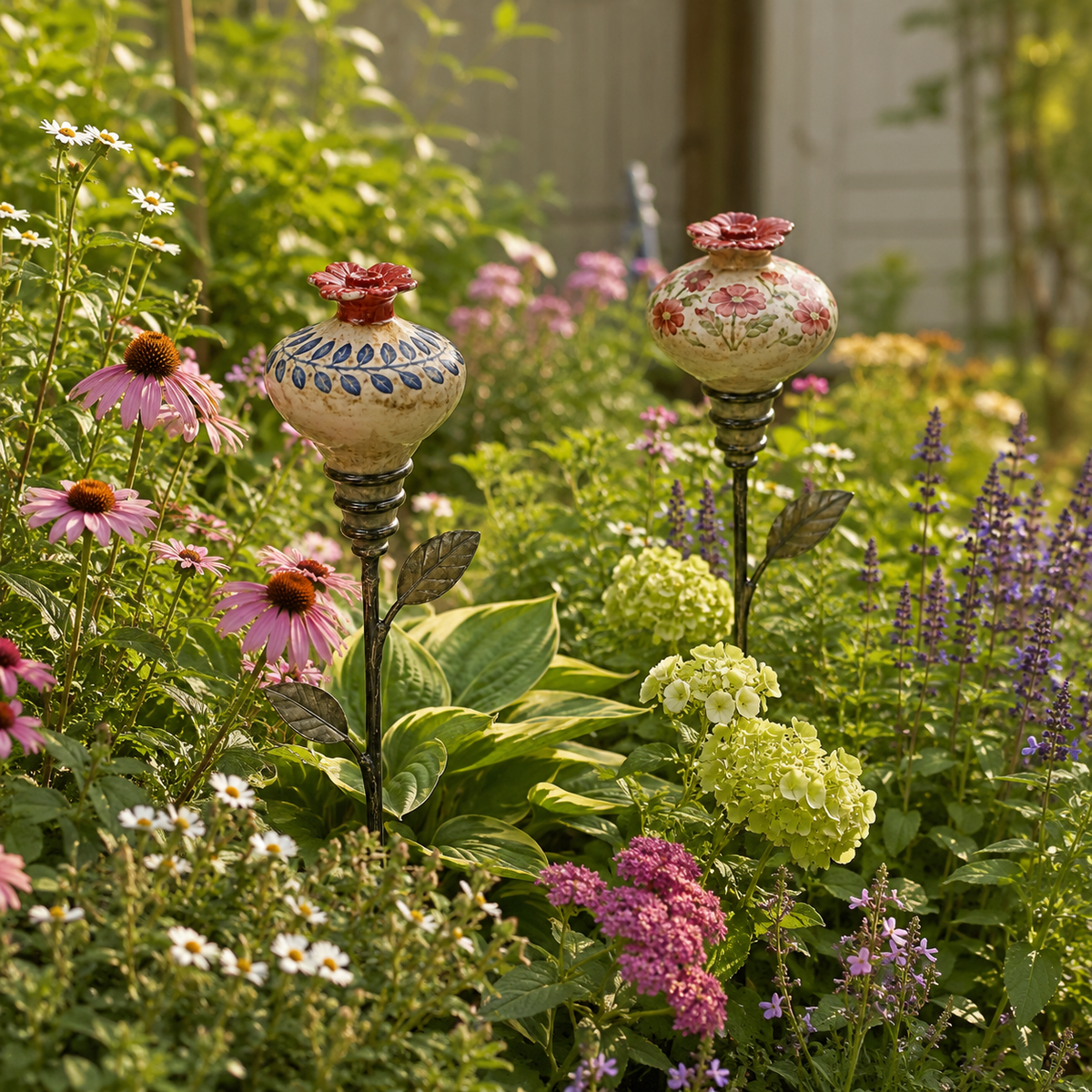 Retro hummingbird feeder garden pole