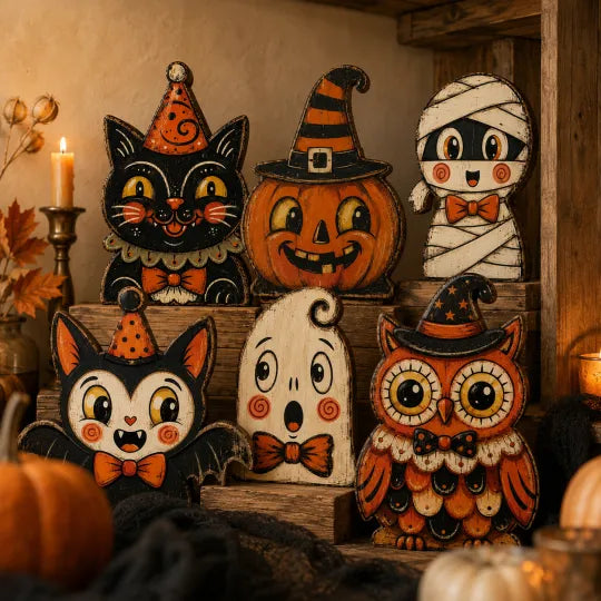 👻🔥Vintage Halloween Wooden Character Tabletop Deco