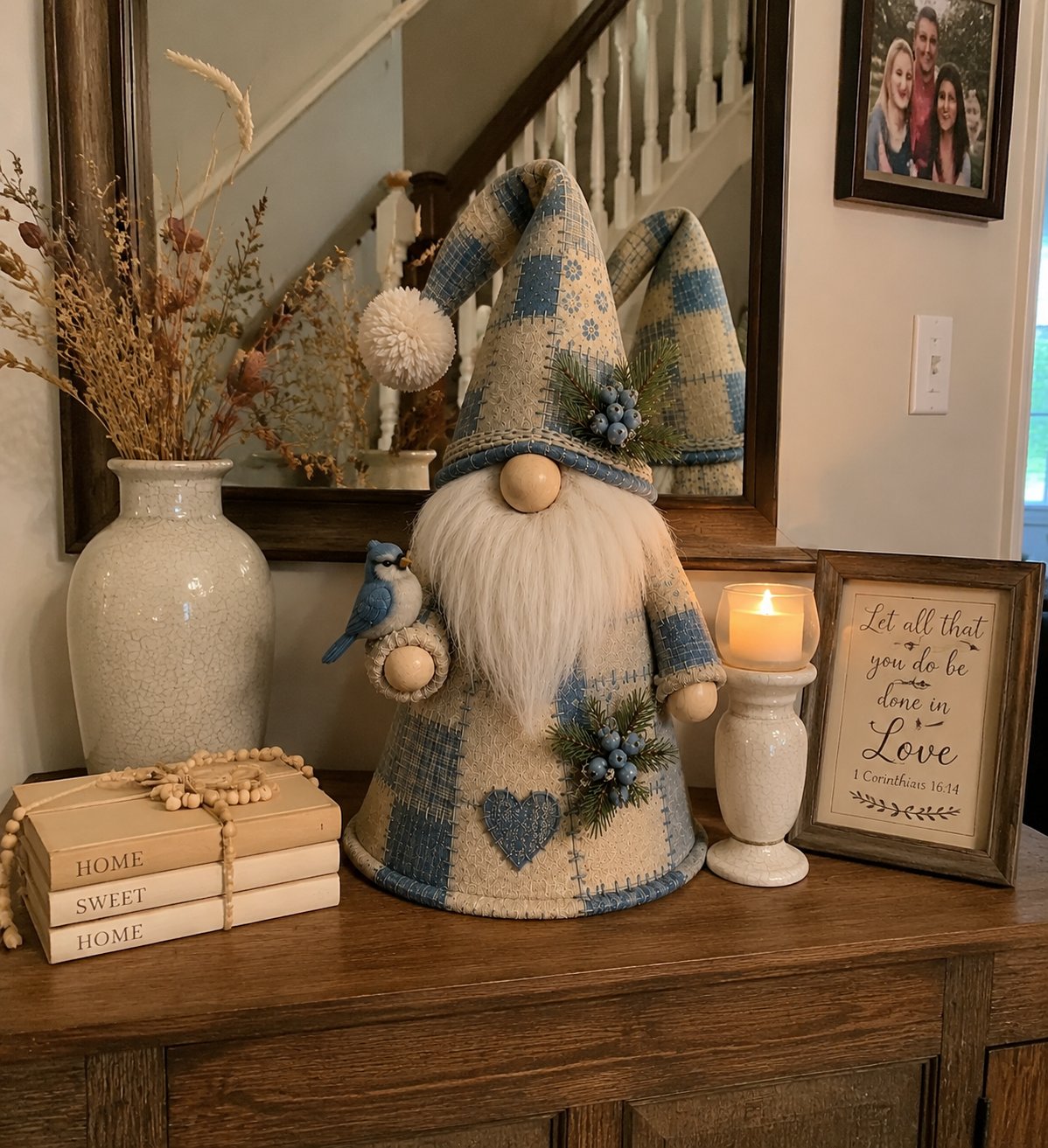 🔥 LAST DAY 49% OFF – 🐦 Patchwork Bird Gnome Light Collection | Warm Glowing Tabletop Decor with Farmhouse Patchwork Details for Mantels, Shelves & Holiday Gifts ✨