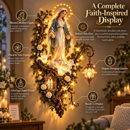 🔥HOT SALE🔥🙏✨ Blessed Mother Lighted Wall Décor | Virgin Mary 3D Religious Wall Art with Warm Ambient Glow