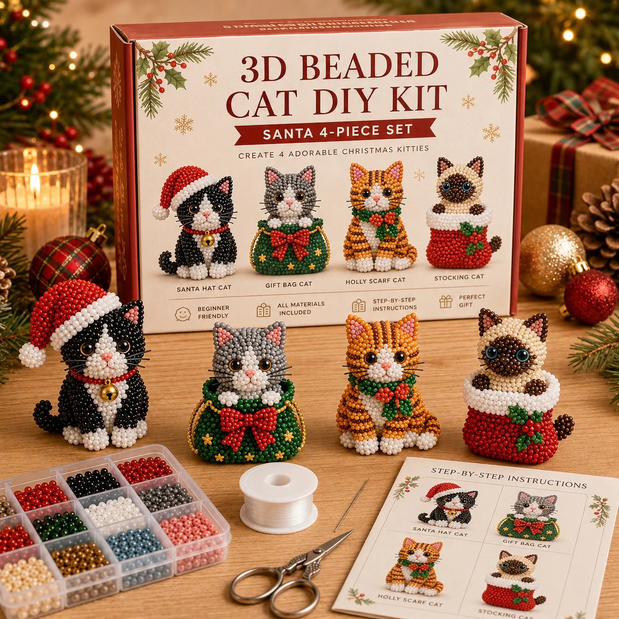 🐱✨ Create Your Own 3D Beaded Christmas Cats | Beginner-Friendly DIY Kit🎁Buy 2 | FREE Shipping