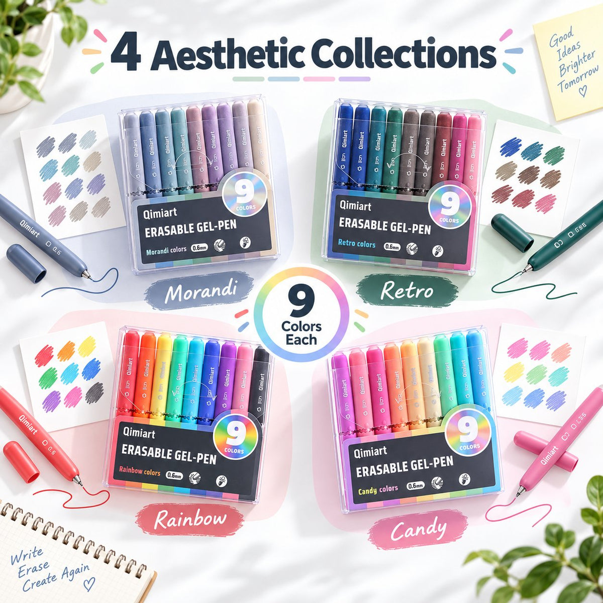 ✍️ 9-Color Erasable Gel Pen Set — 0.6mm Quick-Dry Twist Pens 🎨