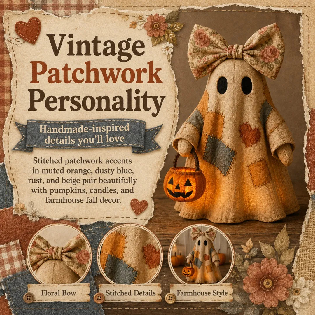 🍂👻 Lighted Vintage Patchwork Ghost