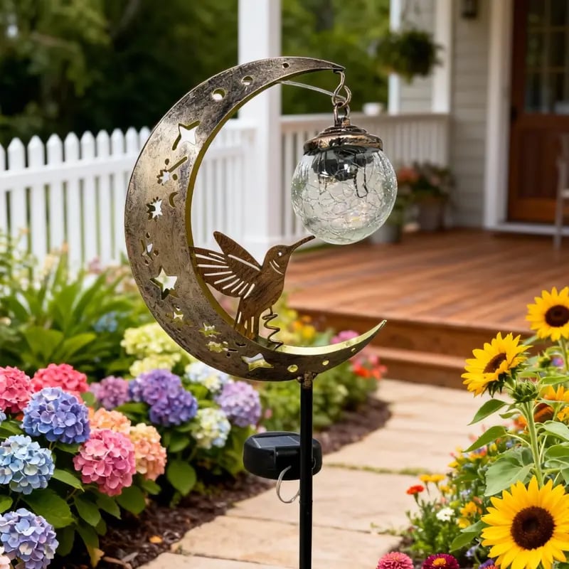 🌙✨Hummingbird Moon Solar Garden Stake Light