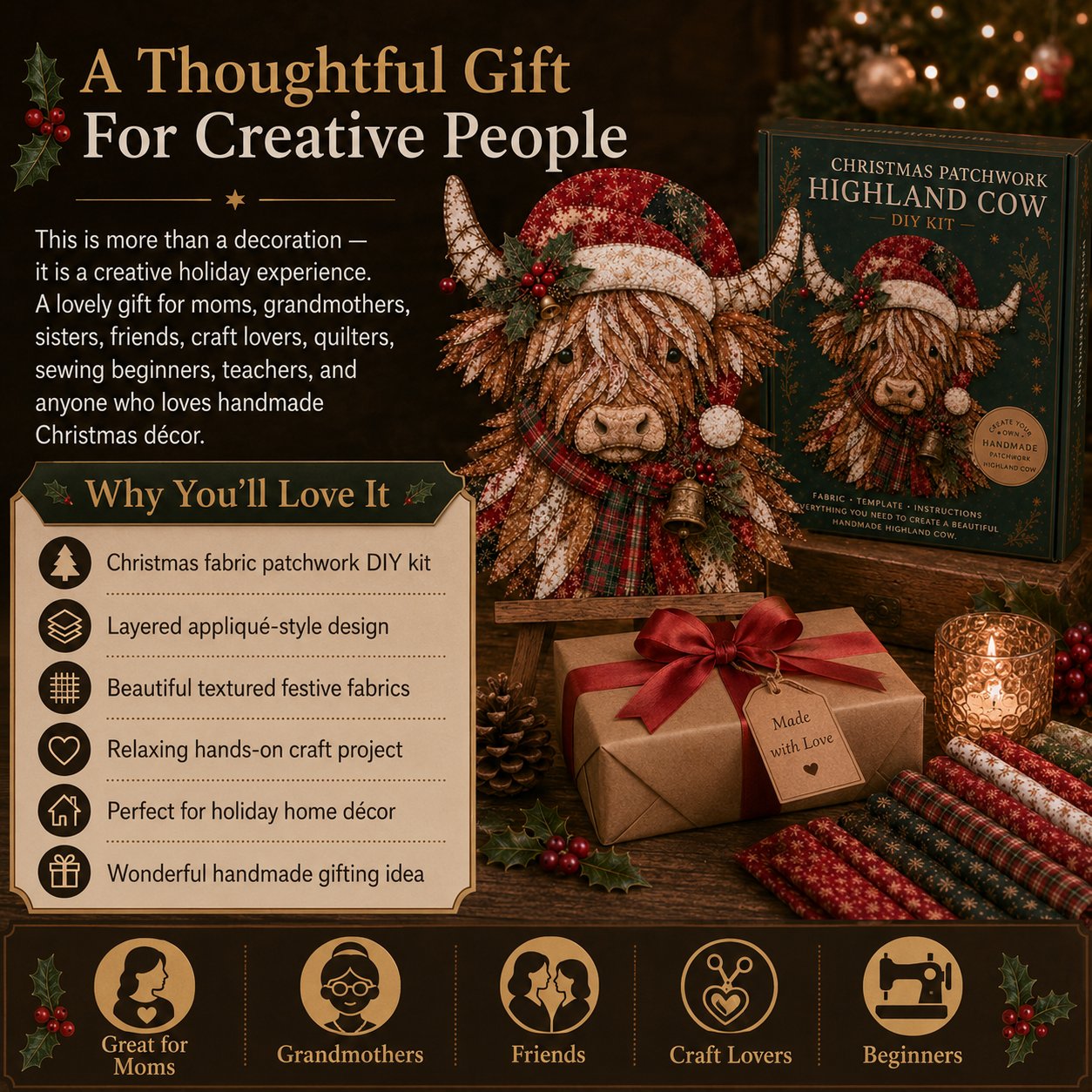 🔥LAST DAY 50% OFF - 🎅Christmas Patchwork Fabric DIY Decor Kit – Stunning Results, Zero Experience Needed