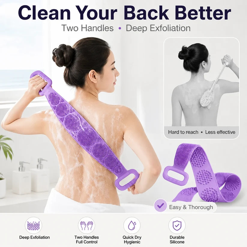 🛁 Limited-Time 49% OFF 💦 Silicone Bath Brush Double-Sided Exfoliating Back Scrubber