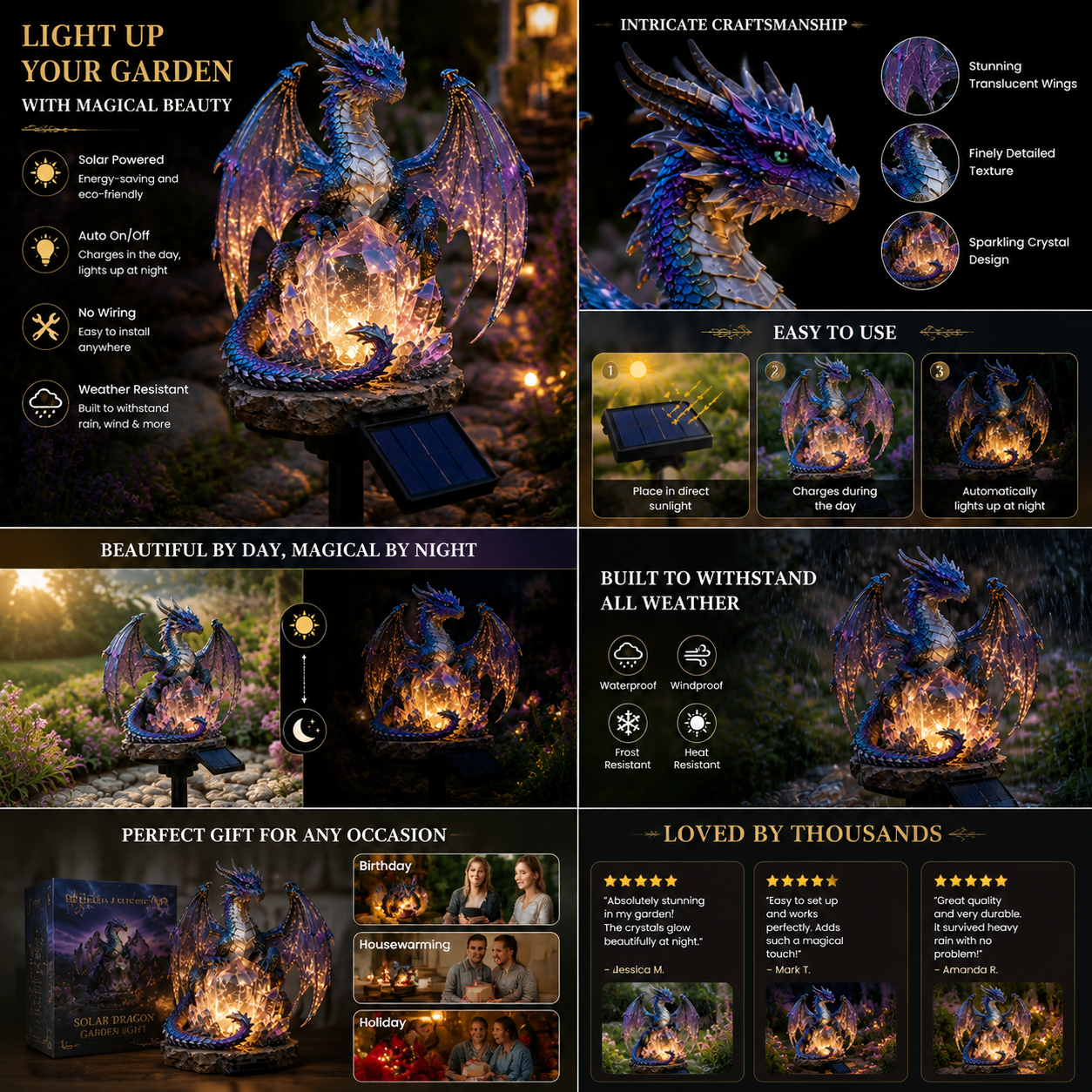 🔥 Solar Dragon Crystal Garden Light – Glowing Fantasy Yard Decor – Turn Your Garden Into a Dragon’s Treasure Cave 🐉✨