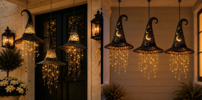 Lighted Witch Hat Hanging Decor – Magical Halloween Porch & Window Light