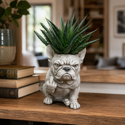 Funny French Bulldog Planter – Sassy Dog Statue Flower Pot For Home & Desk Decor