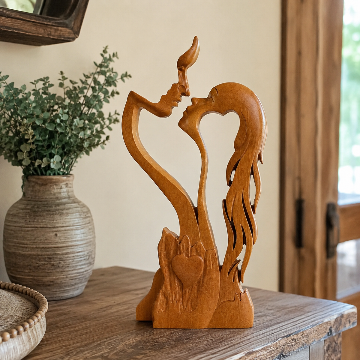 Hand-Carved Christian Love Sculpture – Wooden Couple Statue for Wedding & Anniversary Gift - craftsmanship detail