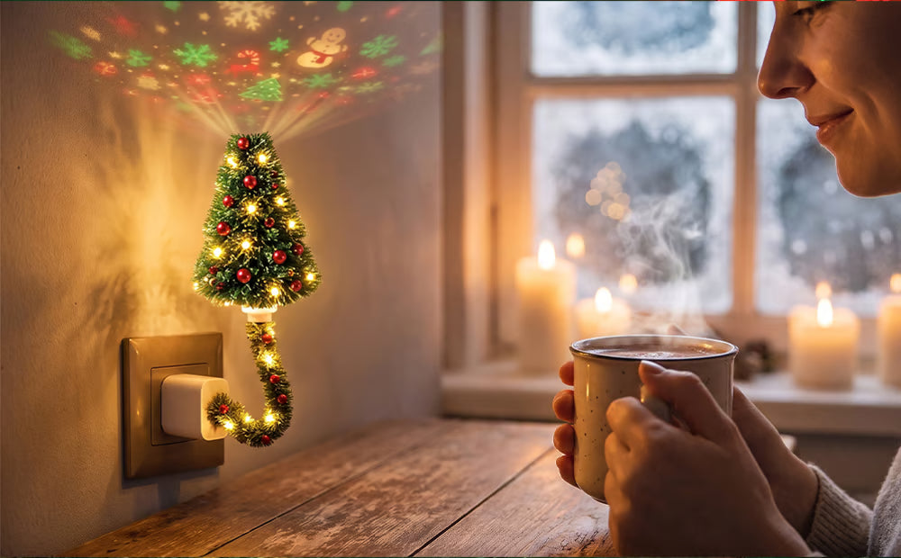 EverGlow Cozy Christmas Tree Lamp - Cordless Warm LED Miniature Tree Decor