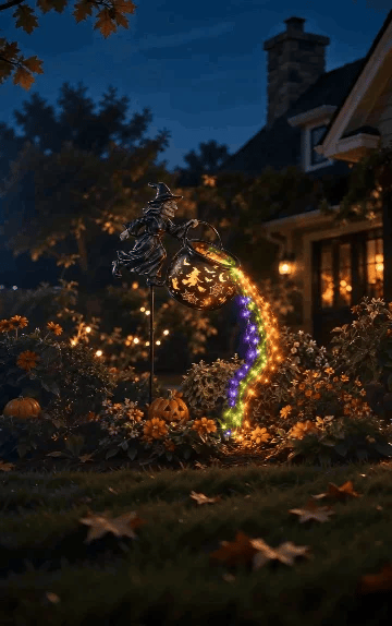 Halloween Witch Cauldron Rainbow Light Garden Decoration