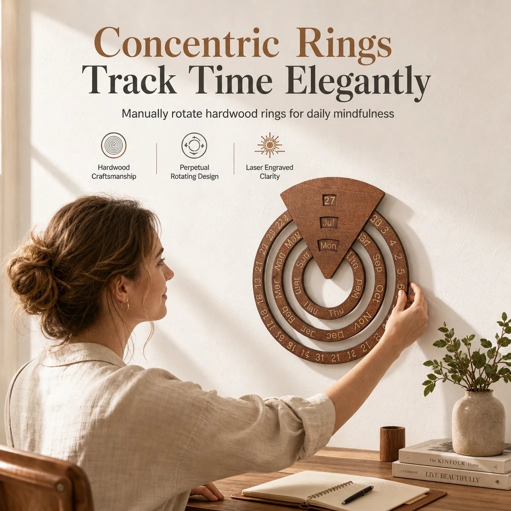 ⏳Time-Limited Special⏰Circular Wooden Rotating Perpetual Calendar Wall Hanging Decoration