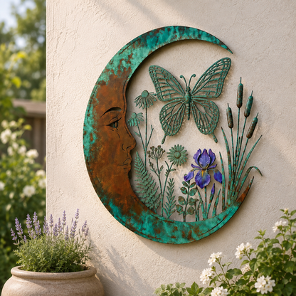 Butterfly crescent moon garden wall decor