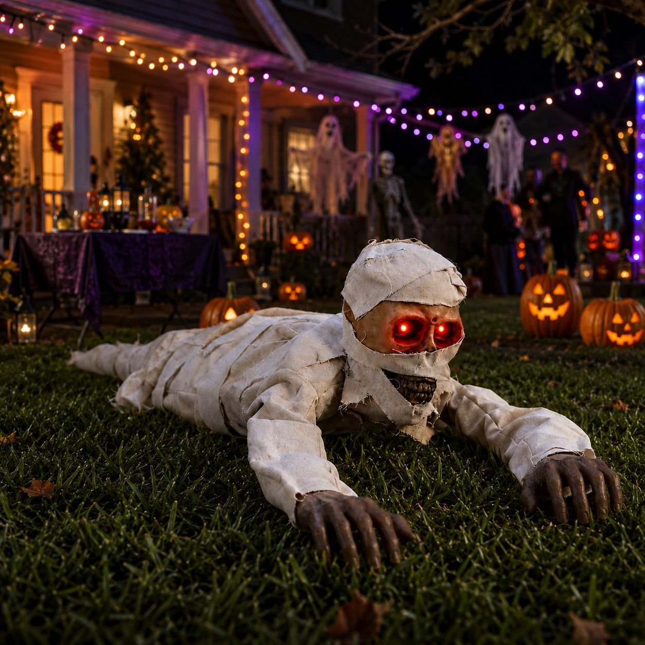 💀Sound-Activated Animated Crawling Mummy with Glowing Red Eyes