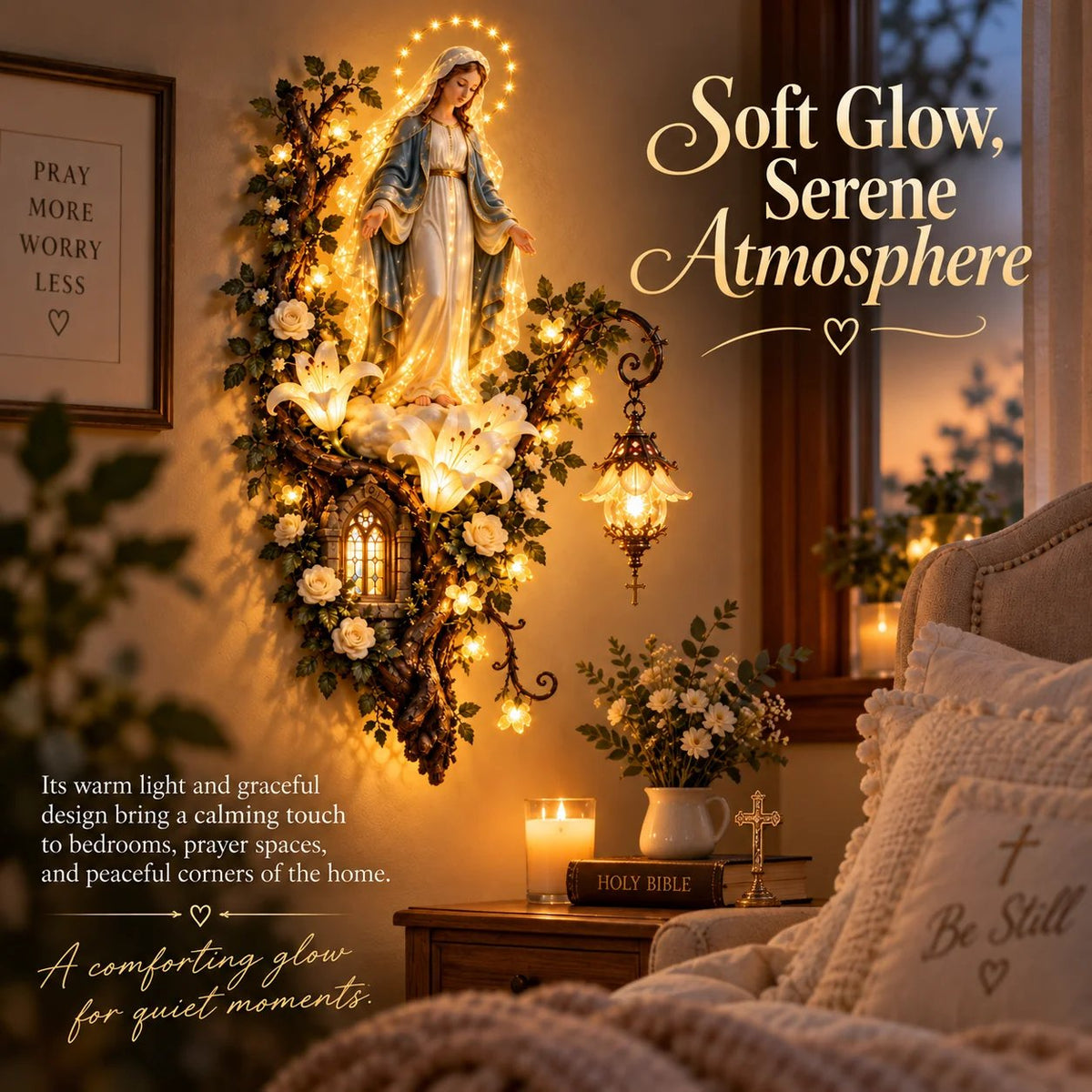 🔥HOT SALE🔥🙏✨ Blessed Mother Lighted Wall Décor | Virgin Mary 3D Religious Wall Art with Warm Ambient Glow