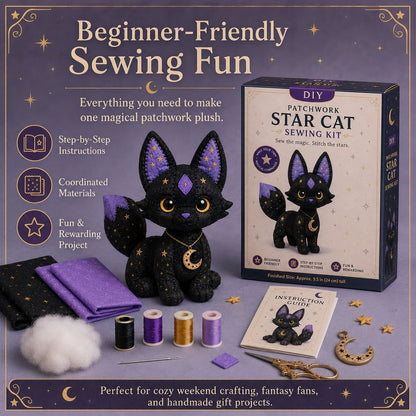 🔥LAST DAY 50% OFF - 🐱Mystic Patchwork Animal Sewing Kit – DIY Plush Craft Kit with Starry Fabric, Moon Charm