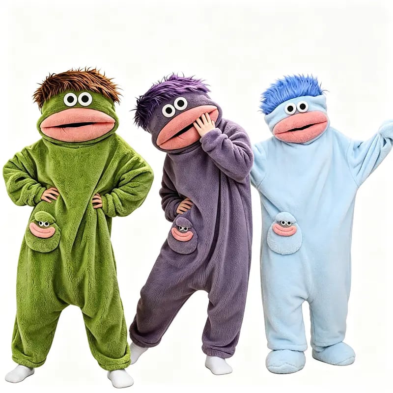 Big Mouth Monster Onesie Pajamas with Large Comb – Oversized Plush Fleece Hooded One Piece for Sleep & Party