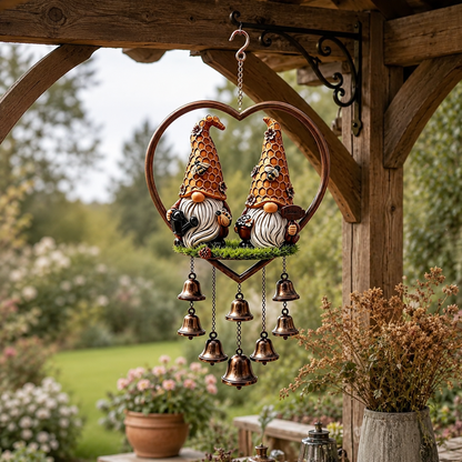 Heart-Shaped Couple Wind Chime – Cardinal & Honeybee Gnome Outdoor Hanging Decor