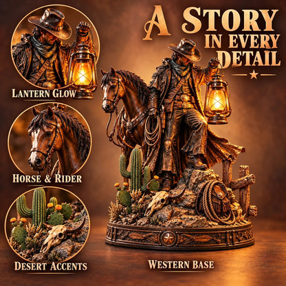 🎁Last Day 50% OFF🔥🤠 Western Rider & Horse Lantern Statue | Rustic Cowboy Decor
