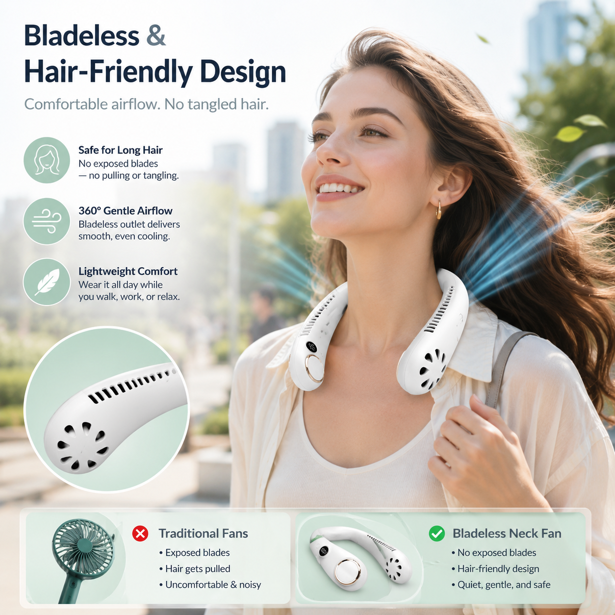🔥 49% OFF 🍃Portable Neck Fan – Hands-Free Cooling for Hot Summer Days