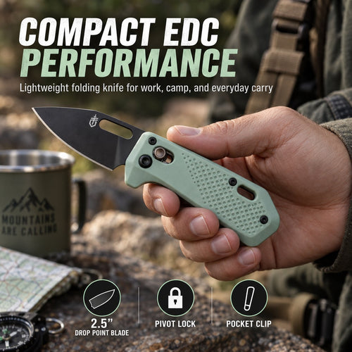 🔪Compact EDC Folding Pocket Knife – 2.5" 440A Stainless Steel Drop Point Blade, Ambidextrous Pivot Lock, Pocket Clip & Lanyard Hole