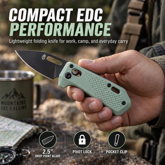 🔪Compact EDC Folding Pocket Knife – 2.5" 440A Stainless Steel Drop Point Blade, Ambidextrous Pivot Lock, Pocket Clip & Lanyard Hole