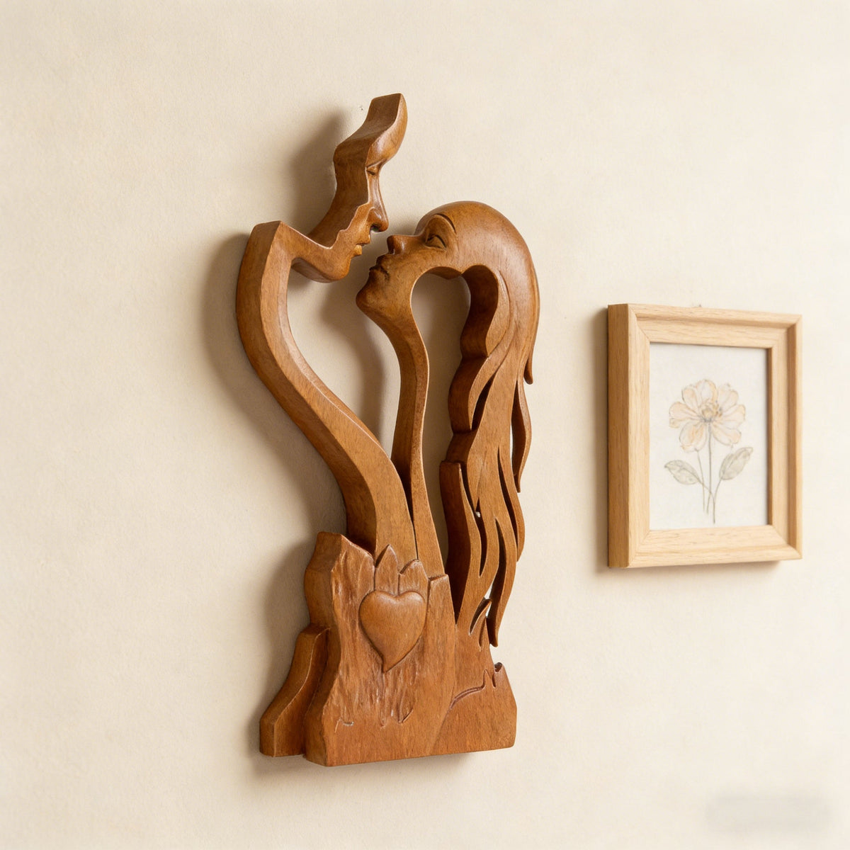 Hand-Carved Christian Love Sculpture – Wooden Couple Statue for Wedding & Anniversary Gift - Christian gift presentation