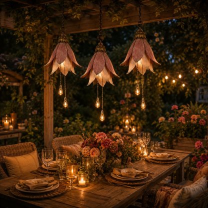🌸✨Vintage Flower Hanging Lights – Daytime Sculpture, Nighttime Magic