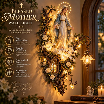 🔥HOT SALE🔥🙏✨ Blessed Mother Lighted Wall Décor | Virgin Mary 3D Religious Wall Art with Warm Ambient Glow