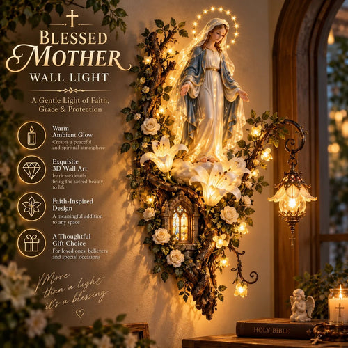 🔥HOT SALE🔥🙏✨ Blessed Mother Lighted Wall Décor | Virgin Mary 3D Religious Wall Art with Warm Ambient Glow