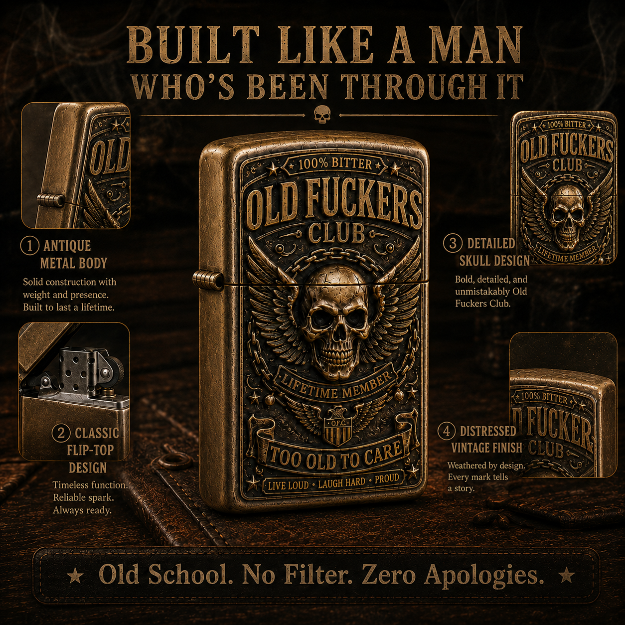 ☠️ Old Fuckers Club Vintage Lighter | 2026 Limited Edition Collectible Metal Lighter